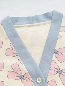 女士V领睡衣套装（两件套），长袖上衣和长裤，柔软亲肤家居服，春秋/秋冬皆宜