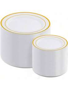 40pcs Golden Edge Dessert Plates, Suitable For Parties, Holidays, Weddings And Birthdays