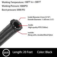 6AN 20FT Fuel Line Hose Kit Nylon Stainless Steel Braided Fuel Line Oil Gas Fuel Hose End Fitting Hose With End Fitting Nylon Stainless Steel Braid Black 3 88.73mm ID AN6 - asPic - View 5