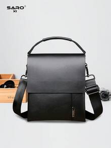 saroxi 1pc Fashionable New Men Shoulder Bag Crossbody Bag Multi-Layer Light-Weight High-Quality Black Outdoor Man Messenger Bag Side Pockets Square Bag Multi-Function Suitable For Commute PU Leather Casual Black/Brown Bag As Gift For Boyfriends Solid Color Bag Travel Accessory Men Gift - Black - View 2