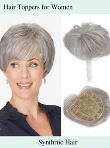 Natural Black Short Hair Topper With Bangs Relaxed Pixie Cut Clip In Hair Topper For Women With Thinning Hair Synthetic Hair Top Hairpieces