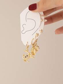 7 Pcs Starfish Earrings Set Women Summer Beach Crab Shell Earring Faux Pearl Ear Cuffs Set Women Vocation Beachy Boho Jewelry