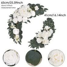 2pcs Artificial Rose Flower Swag Wedding Arch Decor - Realistic White Roses & Greenery Plastic Garland For Wedding Reception Backdrop, Table Decor, Welcome Sign Wedding Decorations, Tabletop Decoration, Elegant Decor, Nobattery Decor - trắng - Xem 3