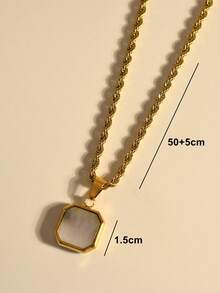 MECYLIFE 1pc Men's Natural Black Shell Square Pendant Necklace With Twisted Rope Chain, Geometric Design - Gold + Black Shell - View 7