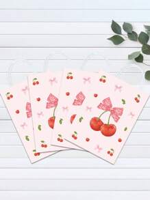 1 set / 5 piezas, bolsa de regalo con lazos de cereza para fiesta, bolsa de papel con dibujos animados de colores impresos
