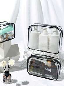 5pcs Transparent PVC Zipper Cosmetic Bag Set, Portable Clear Toiletry Bag, Business Travel, Vacation, Bathroom Storage Travel Zipper Pouch, Minimalist Unisex Clear Organizer Bag, EVA Toiletry Cosmetic Bag Set, Transparent Zipper, Travel Organizer Bag. Suitable For Backpack, Travel Essential, Beach Vacation. - Multicolor - View 10