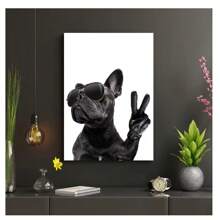 1pc Frameless Modern Simple Black And White Fashionable Dog Canvas Posters Vintage High-Definition Printing Wall Arts Suitable For Living Room, Bedroom, Dormitory, Study, Dining Room, Bar Wall Decoration, Home Decoration ,Wall Art With Frame
