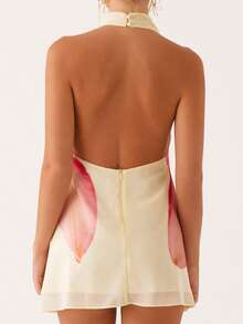 Women's Summer Halter Bodycon Mini Dress Sleeveless Flower Print Summer Beach Party Dress