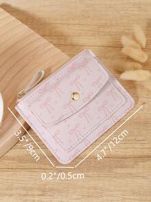 粉色蝴蝶结爱心图案拉链小钱包零钱包小钱包双折超薄女士钱包迷你薄、轻便、多层便携、身份证、信用卡简约、时尚、现代、商务、周年纪念、生日礼物、礼物、女孩、女士、女性、学校宿舍和返校用书包 - 粉色 - 查看 5