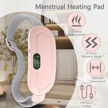 1 Pc Rechargeable Menstrual Heating Pad, Cycle Cordless Heating Pad For Cramps, Hot Massage Stomach Heating Pad With 3-Speed Temperature Adjustment And 4-Speed Massage Modes, Portable Electric Heating Belly Wrap Belt For Women And Girls' Gift