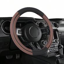 Cubierta para volante de fibra de carbono y piel sintética marrón, set de 1, ajuste universal para sedanes y SUV - Marrón - Ver 1