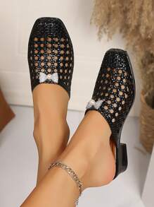 Summer Fashionable Elegant Black Bow Decorated High Heel Sandals