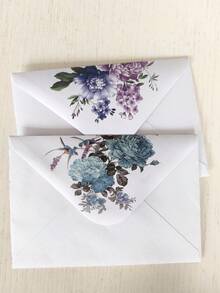 10 件优雅简约清新大花白色信封和信纸，带有牡丹和紫薇花朵图案，高端卡片、明信片、邀请函