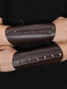 1pc Medieval Knight Style PU Leather Punk Rivet Wrist Guard, Riding Arm Sleeve Cosplay Accessory - Many - View 1