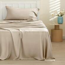 Bedsure Queen Sheet Set, Cooling Sheets For Queen Size Bed Set, Rayon Derived From Bamboo, Breathable & Soft Deep Pocket Up To 16 Inches, Hotel Luxury Silky Bedding, Bedsheet & Pillowcases, Dark Grey - 03 - 米色 - 查看 2