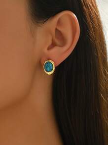 1 par de pendientes vintage elegantes de óvalo con turquesa, color rico, textura fina, diseño sofisticado pero simple, que añade Charm a tu apariencia