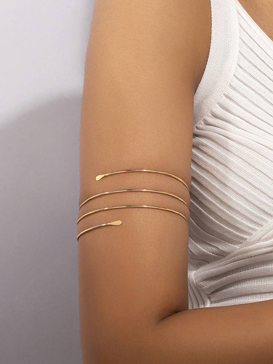 1pc Minimalist Metallic Wire Detail Bracelet For Women
