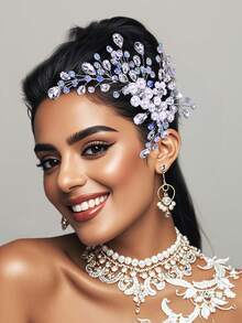 1 pieza Accesorio para el cabello hecho a mano con cristal y perla falsa, peineta para mujer para uso diario, fiesta, fotografía, peinado recogido, adecuado para boda, baile, banquete, accesorios del Día de San Valentín - Plateado - Ver 5