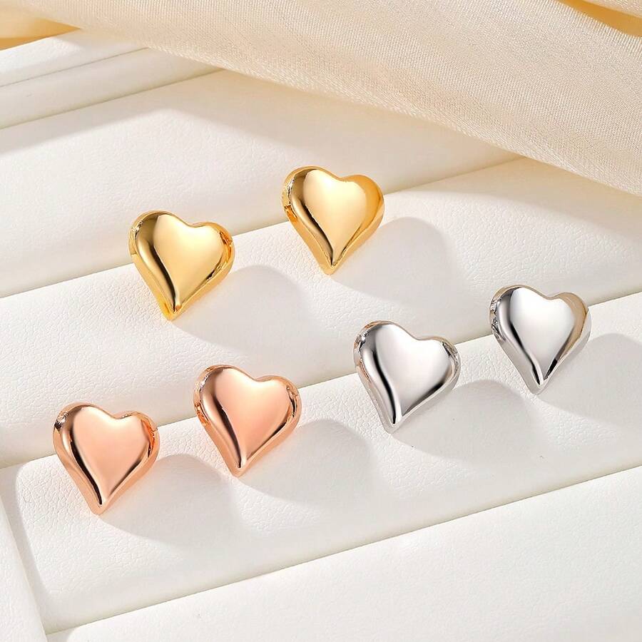 1 Pair Exaggerated Heart Stud Earrings, Geometric Smooth Hoop Earrings, Valentine's Day Gift