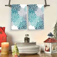 1 件/2 件花卉厨房毛巾，柔软吸水，可机洗涤纶洗碗布，耐擦洗，蓝绿色/青绿色/灰色花卉图案，非常适合厨房装饰、烹饪、烘焙、节日装饰和浴室必需品、餐桌装饰、厨房用品、家居装饰、新房浴室乔迁礼物、厨房毛巾