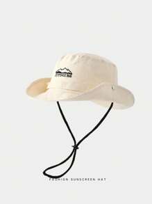 1pc Bucket Hat With Mountain & Western Cowboy Embroidery, Drawstring And Sun Protection For Outdoor ActivitiesMen's Sun Hat Summer Hat, Suitable For Summer Outdoor Activities Such As Hiking And Fishing