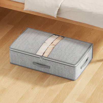 1PC Light Gray Visible Under Bed Storage Bag, Gray Arrow Foldable Storage Bag, Clothing And Quilt Storage Saves Space And Effectively Stores, Cabinet Top Storage Bag, Flat Storage Bag, Rectangular Storage Bag, Drawer Storage Bag, Quilt Storage Bag, Pillow Storage, Clothing Storage Classification Bag, Suitable For Bedroom Storage, Under Bed Storage, Room Decoration, Seasonal Quilt Clothing Storage,For Back To School