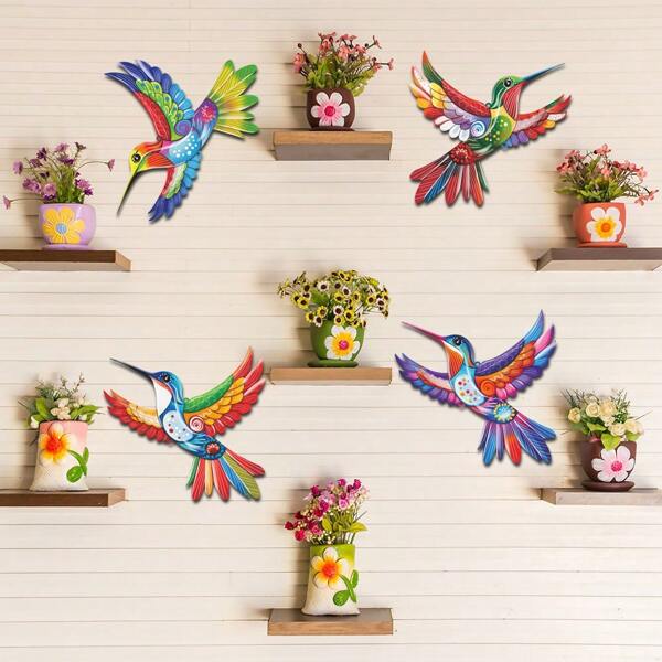 1 pièce Décoration murale en métal avec oiseau coloré, ornement suspendu de colibri creux, artisanat métallique pour la maison, convient à la maison, au jardin extérieur, à la décoration de style bohème, au jardin, au balcon, à la clôture, à Halloween, à Noël