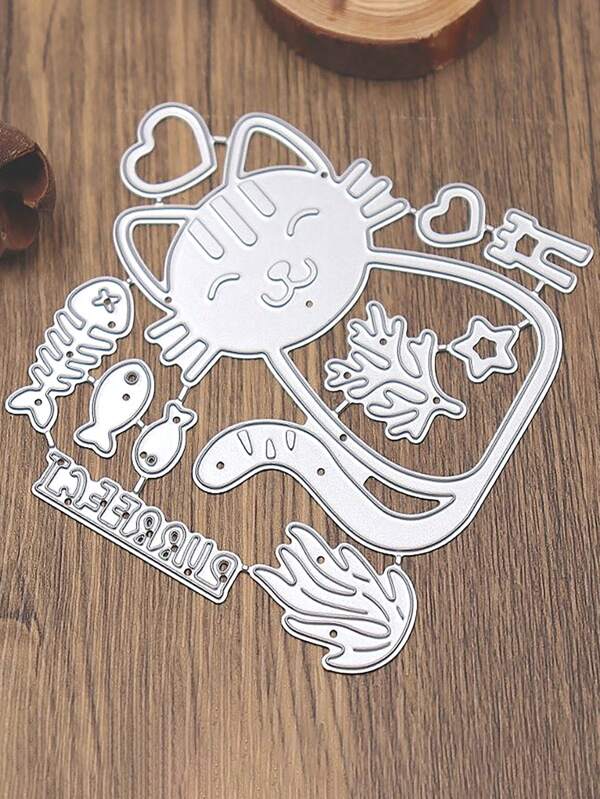 1pc Cat Shaped Metal Cutting Dies, Suitable For Scrapbooking, DIY, Holiday Cards, Album Making, Craft Decorations
