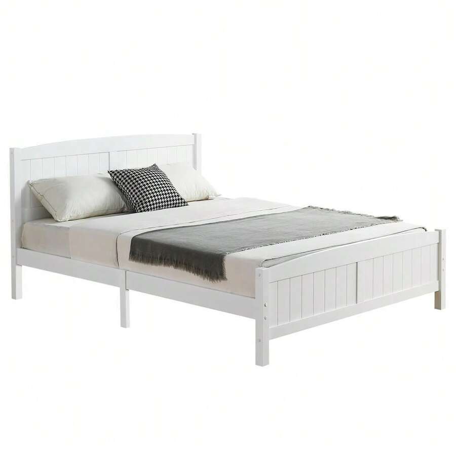 Modern Twin Full Queen Size  Bed Frame With  Slat Headboard White Gray - White - Twin - View 1