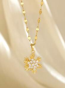 1pc Gold Elegant Fashion Sunflower Snowflake Eight-Petal Flower Man-Made Zirconia Pendant Stainless Steel Necklace For Girls Summer Daily Wear, Summer Holiday Beach Party Dance Travel Decoration Jewelry For Holiday Birthday To Give Her/Him A Beautiful Gift