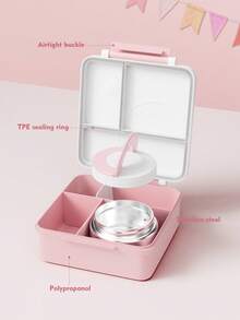 便當午餐盒，帶 9 盎司湯熱，防漏午餐食品容器，帶 4 格，隔熱熱食罐，適合學校、辦公室、旅行和野餐 - 白色 - 查看 4