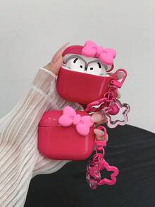 粉色可爱3D蝴蝶结耳机套+花朵挂绳,兼容苹果S1/S2、Pro 2/3、4 - 玫紅色 - 查看 3