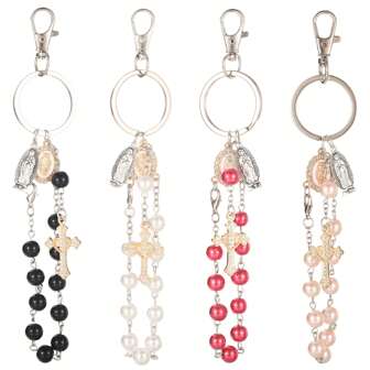 1 件经典玻璃和树脂串珠圣母玛利亚吊坠钥匙扣，适合用于包袋装饰或赠送给家人和朋友背包用于学校包配件挂绳带身份证夹汽车配件包饰