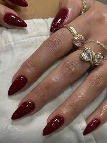 Aggiorna il tuo look con 24 unghie finte a mandorla di media dimensione, elegante haute couture, glamour in bordeaux e bordeaux scuro, colori uniti classici e funky, unghie finte in colore bordeaux per donne e ragazze, include 1 foglio di adesivi e 1 strisce di gel jelly casuale