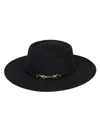 1 pieza Sombrero de fieltro de ala ancha y corona hundida de unicolor unisex, sombrero de fieltro de lana de estilo francés con parte superior redonda, sombrero de iglesia de ala ancha, estilo británico retro, adecuado para salidas, vacaciones, playa, uso diario, primavera/verano