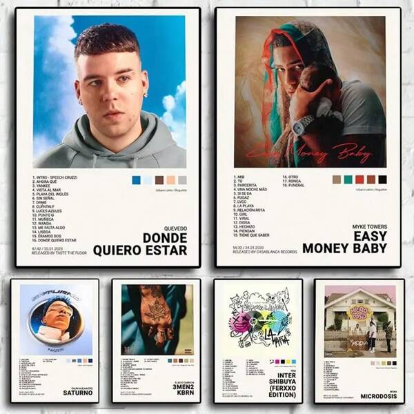 1pc/3PCS Wall Arts Posters Optional Frame Vintage Nordic Pop Rapper Quevedo Poster Aesthetics Mora Feid Eladio Carrion Rauw AlejanDro Music Album Canvas Print Wall Art Room Decor ,Wall Art With Frame