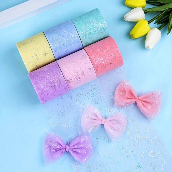 Shimmery Tulle Ribbon - 2.4 Inches/6.1cm Width, 5 Yards/4.57m Roll, Suitable For DIY Ballet Tutus, Wedding Decorations, Bow Headbands, And Tulle Netting