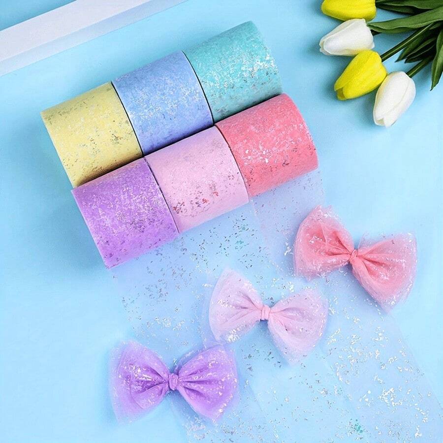 Shimmery Tulle Ribbon - 2.4 Inches/6.1cm Width, 5 Yards/4.57m Roll, Suitable For DIY Ballet Tutus, Wedding Decorations, Bow Headbands, And Tulle Netting