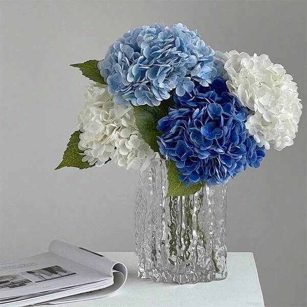 1pc Real Touch Artificial Hydrangea Flowers With Green Leaves Washable And Non Fading Full Flower Shape Spring And Summer Floral Decoration Suitable For DIY Floral Arrangement Wedding Parties Office Living Room Bedroom Dining Table Home Decor