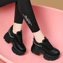 Women's Leather Wedge Casual Sneakers, Lace-Up Platform Sneakers, Anti-Slip Shock Absorbing High Heeled Fashion Sneakers