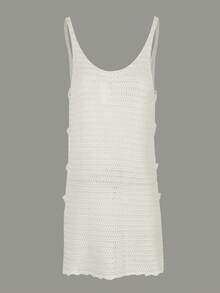 性感U领无袖针织横条纹侧镂空沙滩迷你连衣裙2025夏季沙滩装泳衣罩衫