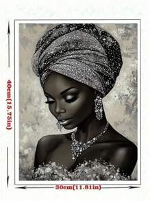 Silvery Black Jewelry African Women Diy Full Round Diamond Painting Kit Mosaic Cartoon Art Full Drill Diamonds Embroidery Craft,Lady Room Decor,Frameless