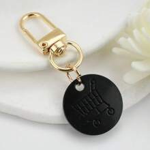 4pcs Shopping Cart Symbol Keychains, Fashionable Supermarket Trolley Zinc Alloy Keyring, Round Coin Logo Trolley Key Chain, Personalized Keychain For Home, Wallet, Car, Party & Holiday Gifts Car Accessories Bag Charm School