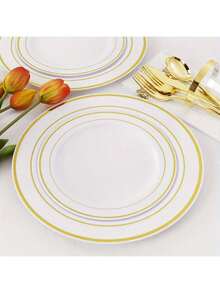 40pcs Golden Edge Dessert Plates, Suitable For Parties, Holidays, Weddings And Birthdays
