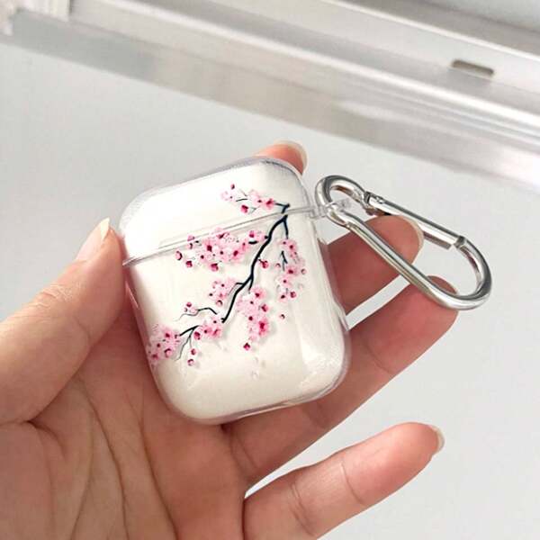 Pink Cherry Blossom Design Scratch-Resistant Protective Case Shell Compatible With Apple Bluetooth Earphones