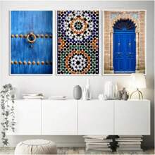 1 buc opțional cadru postere perete artă pop marocan ușă albastru oraș poster arhitectură arabă pânză pictură imprimare peisaj de călătorie artă de perete pentru living room home decor