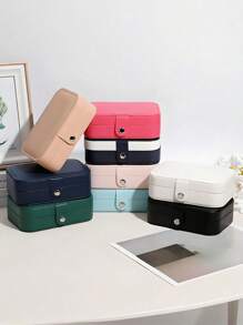 1pc Travel Jewelry Box, Small PU Leather Jewelry Organizer Suitable For Women & Girls, Double-Layer Portable Mini Travel Case For Storing Earrings, Rings, Necklaces