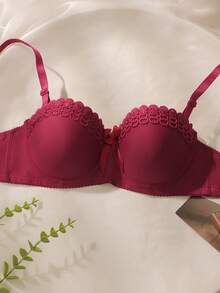مجموعة سوتيان وسروال داخلي مطرزة بفيونكة للنساء - احمر وردي اللون - مشاهدة 3