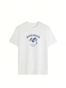 Camiseta de manga corta casual con estampado de la playa Bondi para mujer