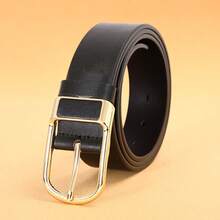 1 条男士高品质针扣皮带，休闲商务腰带，适合年轻人和中年人，适合搭配牛仔裤 - 金扣黑色 - 查看 4
